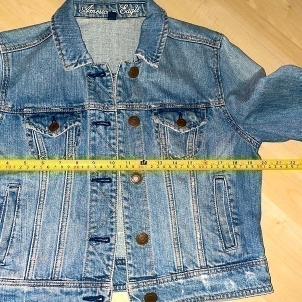 American eagle denim jacket blue jean w/ lalabobo bear back bear-ly 🐻 preloved - Picture 6 of 12